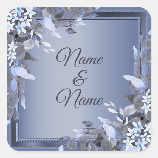 Sticker Carré Mariage Navy Blue Floral Silver Grey Party (Devant)