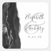 Sticker Carré Mariage noir argent Agate Geode Script (Devant)