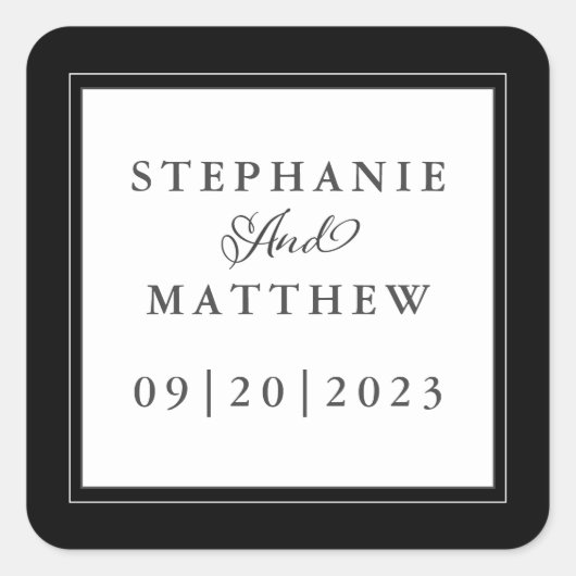 Sticker Carré Mariage noir blanc Élégant calligraphie Chic Cadre (Devant)