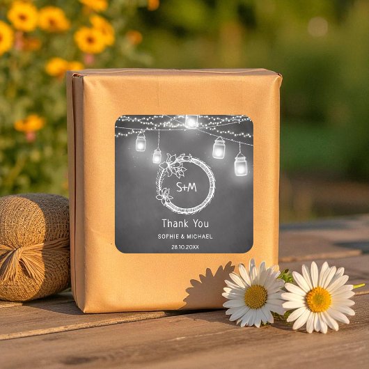 Sticker Carré Mariage noir blanc Mason Jar Chalkboard