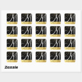 Sticker Carré Mariage noir Faux Gold Faux Monogramme (Feuille)