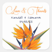 Sticker Carré Mariage Oiseau de Paradis Fleurs Merci (Devant)