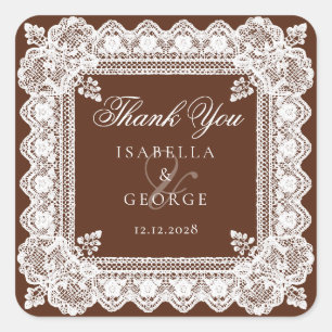Sticker Carré Mariage Old Money Marron Dentelle Merci