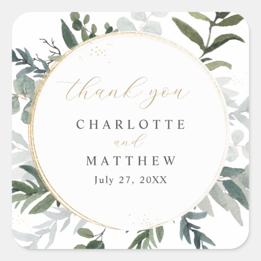 Sticker Carré Mariage or Merci vert (Devant)