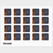 Sticker Carré Mariage Orange Brûlé Agate Or Script Bleu Nuit (Feuille)