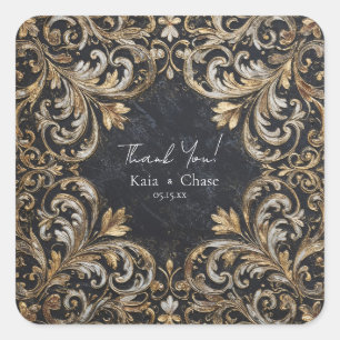 Sticker Carré Mariage Orné Noir Baroque Argent Or Orgueilleux
