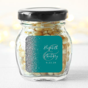 Sticker Carré Mariage Paillettes Bleu Sarcelle Argent Moderne