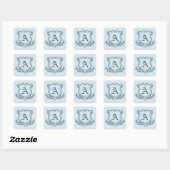 Sticker Carré Mariage Pastel Blue Leaf et Floral Monogram (Feuille)