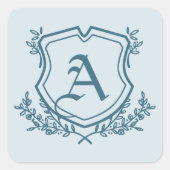 Sticker Carré Mariage Pastel Blue Leaf et Floral Monogram (Devant)