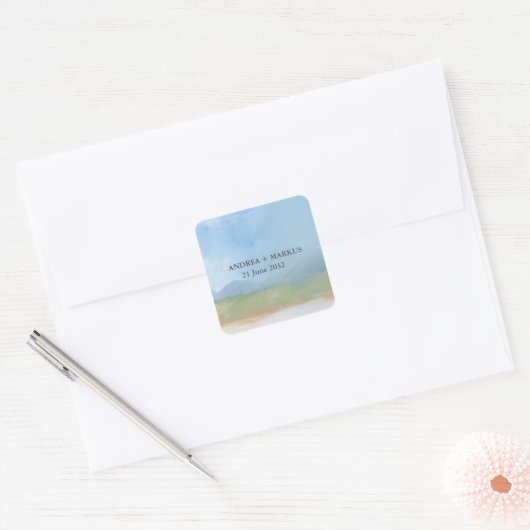 Sticker Carré Mariage Paysage Peint Ciel bleu (Enveloppe)