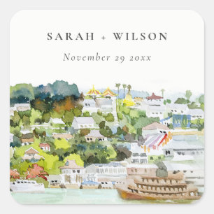 Sticker Carré Mariage paysager Elegant River Cruise Country