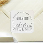 Sticker Carré Mariage Phoenix | Sceau d'enveloppe préadressé<br><div class="desc">Gagnez du temps et faites une impression en envoyant vos invitations de mariage. Ces autocollants d'enveloppe pré-adressés se présentent dans un style élégant mais moderne décoré et présentent une illustration de la ville de Phoenix et de son skyline unique. Les couleurs neutres sont adaptées pour compléter une variété d'invitations de...</div>