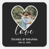 Sticker Carré Mariage Photo Black Heart Frame Moderne Calligraph (Devant)