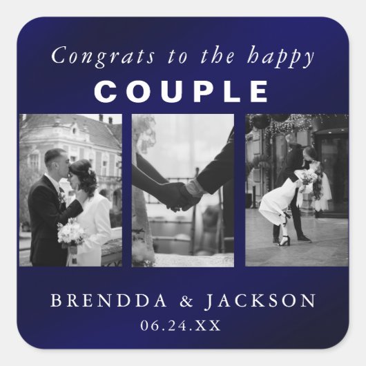 Sticker Carré Mariage Photo & Elegant Merci de script blanc (Devant)