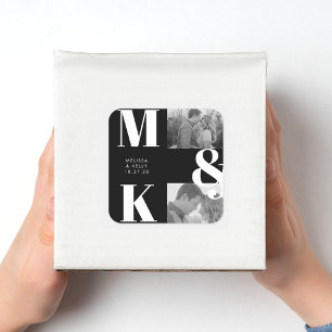 Sticker Carré Mariage photo minimaliste moderne Gras Monogramme