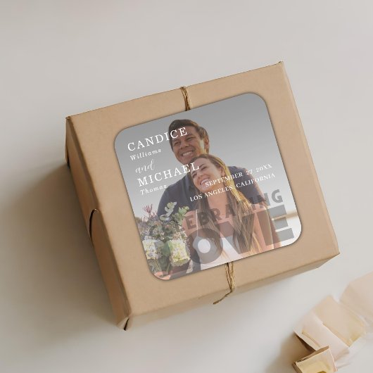 Sticker Carré Mariage photo noir et blanc moderne