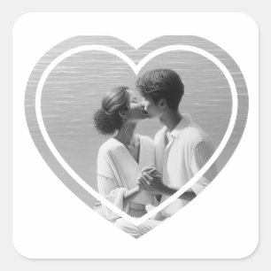 Sticker Carré Mariage photo personnalisé en forme de coeur
