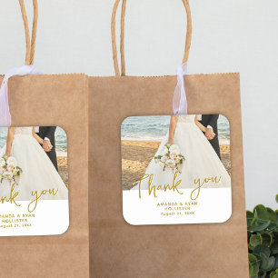 Sticker Carré Mariage Photo Script Merci Favoriser