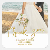 Sticker Carré Mariage Photo Script Merci Favoriser (Devant)