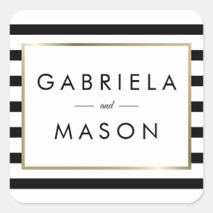 Sticker Carré Mariage Rayure Classique Faux Or Feuille