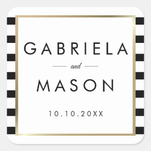 Sticker Carré Mariage Rayure Classique Faux Papier D'or