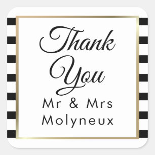Sticker Carré Mariage Rayure Classique Remerciement en Faux Or