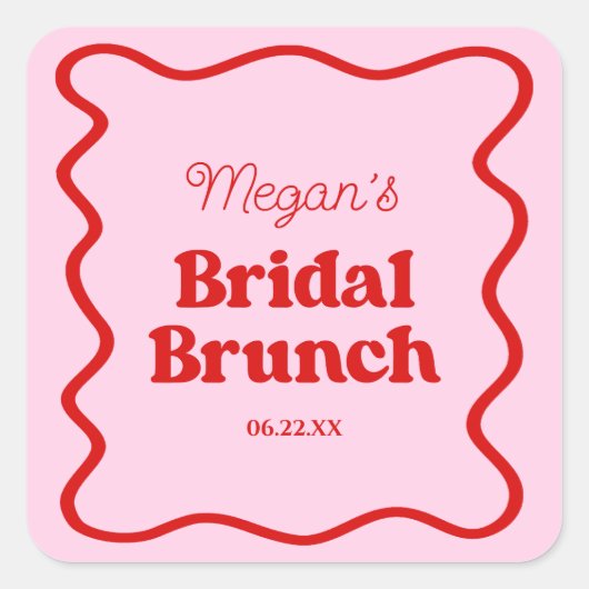 Sticker Carré Mariage Réception Brunch Rose Rouge Bordure Ondulé (Devant)