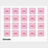 Sticker Carré Mariage Réception Rose Rouge Bordure Ondulée Brunc (Feuille)