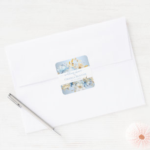 Sticker Carré Mariage Romantique Bleu Floral Or Douche de Mariée