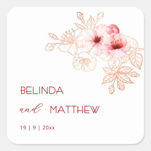 Sticker Carré Mariage Rose Blanc Fleur de Cerisier