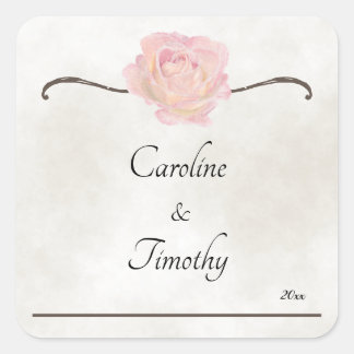 Sticker Carré Mariage Rose d'aquarelle simple et intemporelle