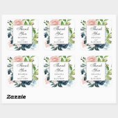 Sticker Carré Mariage rose et bleu nuit Fleur Faveur (Feuille)