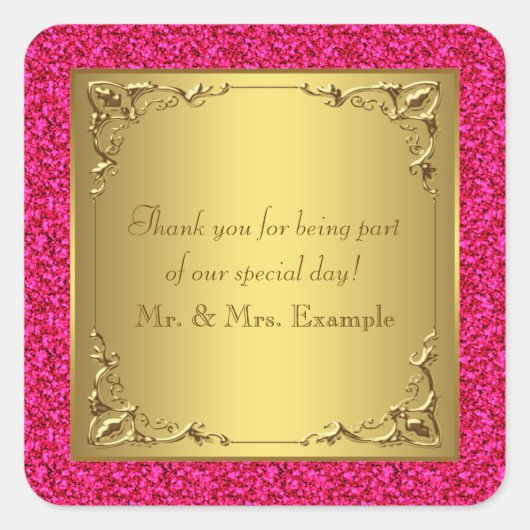 Sticker Carré Mariage rose et or chaud (Devant)
