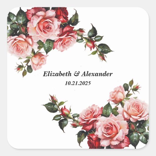 Sticker Carré Mariage rose et rouge foncé moody (Devant)