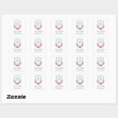 Sticker Carré Mariage rose Floral Crest Adresse de retour (Feuille)