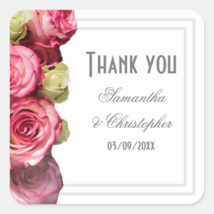 Sticker Carré Mariage rose rose floral