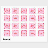 Sticker Carré Mariage Rose Rouge Ondulé Bordure (Feuille)
