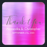 Sticker Carré Mariage rose violet Favoriser Merci<br><div class="desc">Sceau Mariage Ombre rose et violet Favor Sticker Merci. Cet autocollant peut être customisé pour inclure votre nom et votre date de mariage et être utilisé pour sceller vos invitations de mariage ou sacs de faveur. Veuillez contacter le concepteur si vous souhaitez faire correspondre des éléments.</div>