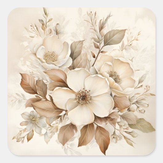 Sticker Carré Mariage Roses Brunes Monotones (Devant)