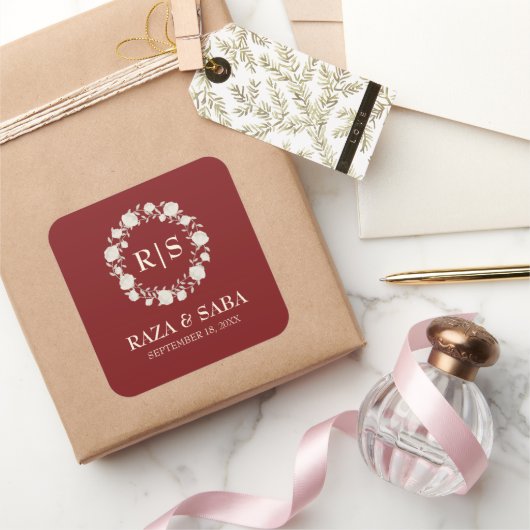 Sticker Carré Mariage Rouge et Crème Ruby Radiance (Cadeaux)