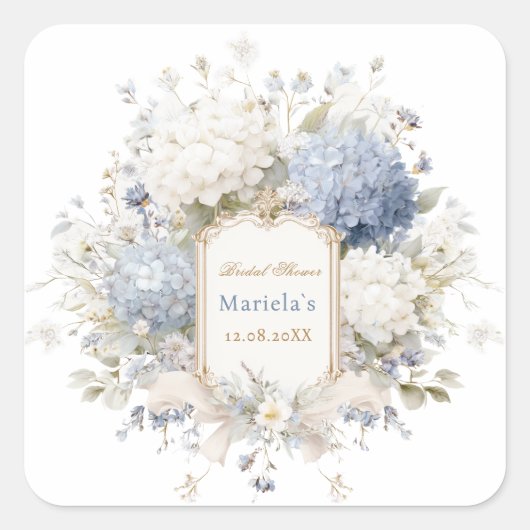 Sticker Carré Mariage Royal Botanique Hydrangea Aquarelle (Devant)