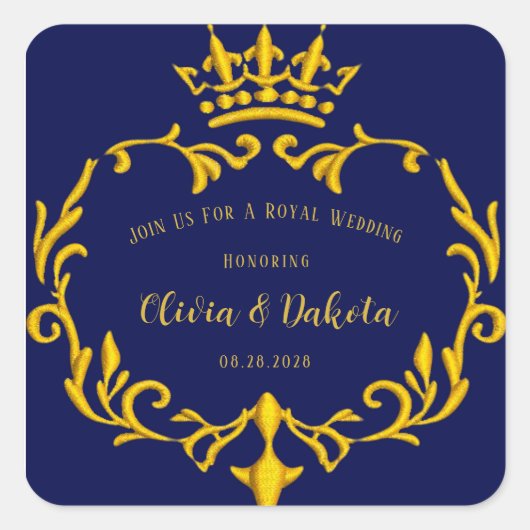 Sticker Carré Mariage Royal Couronne bleu et or (Devant)