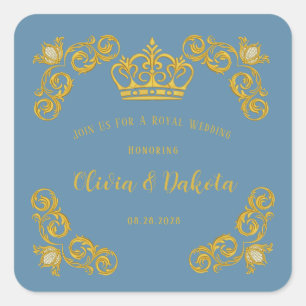 Sticker Carré Mariage Royal Couronne bleu et or