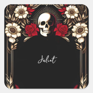 Sticker Carré Mariage Ruby Claret Blanc Cœur Rouge Noir