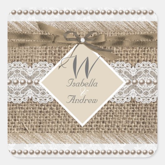Sticker Carré Mariage Russe Beige Blanc Lace Burlap (Devant)