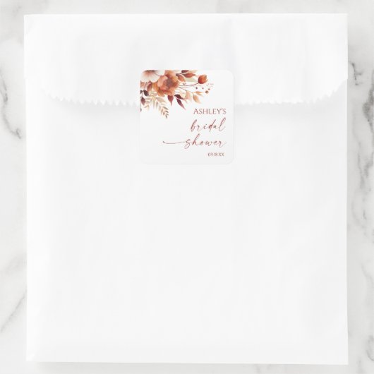 Sticker Carré Mariage Rustique Bordeaux Brun Floral Fête de Mari (Sac)