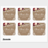 Sticker Carré Mariage rustique Burlap Dentelle Merci floral B (Feuille)