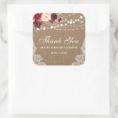 Sticker Carré Mariage rustique Burlap Dentelle Merci floral B (Sac)