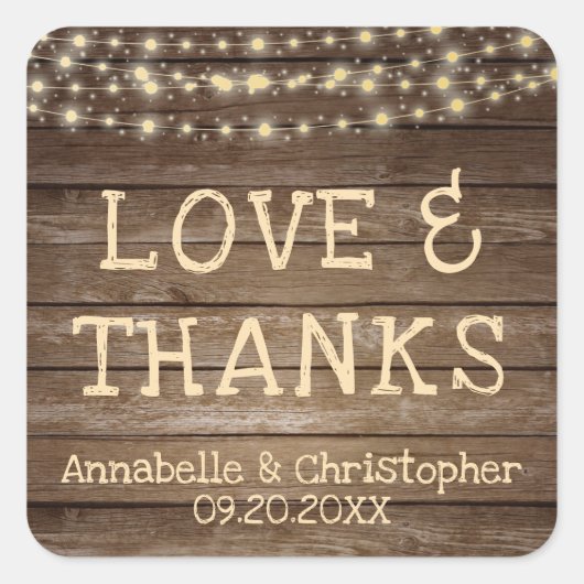 Sticker Carré Mariage Rustique Chaîne de bois éclaire l'AMOUR et (Devant)