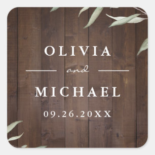 Sticker Carré Mariage rustique élégant avec verdure en bois de g